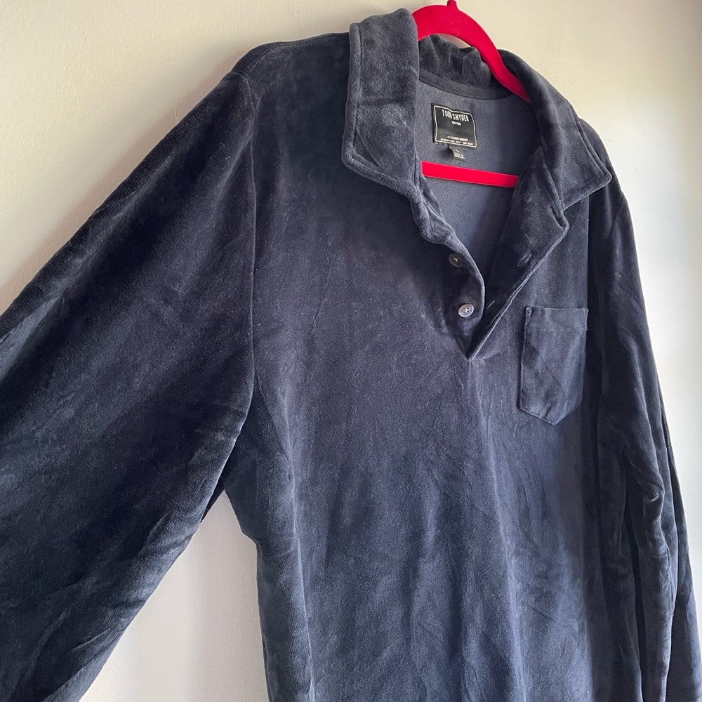 Todd Snyder Navy Blue Velour Long Sleeve Polo Shirt Size L - Picture 3 of 5